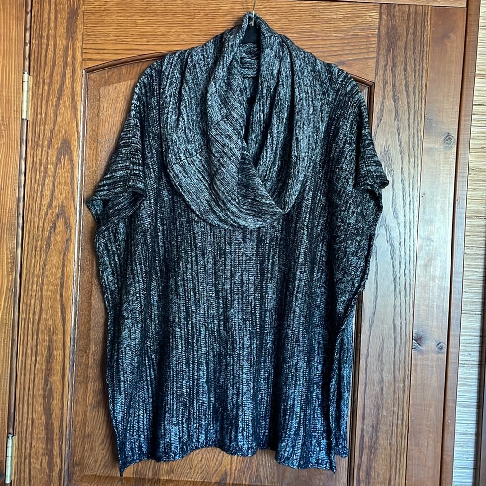 Black marbled knit cowl neck poncho. One size